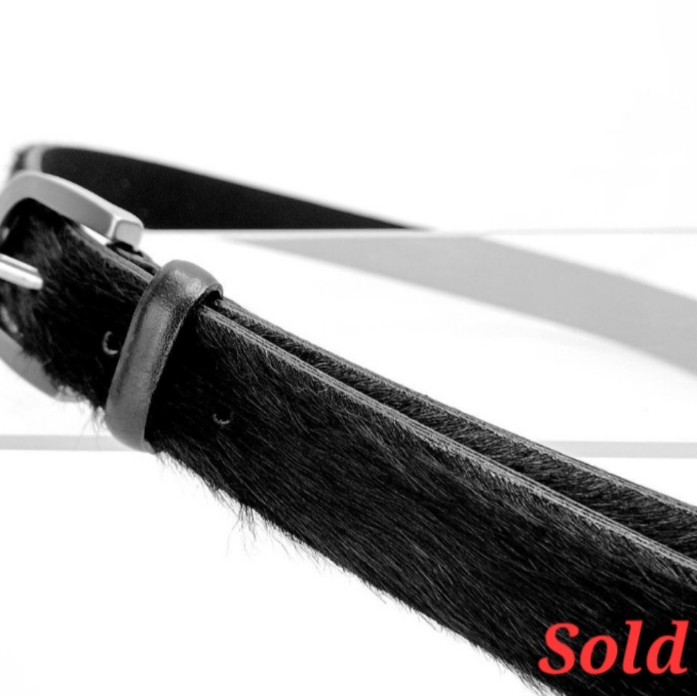 Casual Corner Vintage Slim Genuine Leather Cow Fur Belt Black L